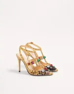 Valentino Rockstud Pumps With Straps In Jacquard Apres L’Hiver Fabric With Crystals 100Mm - Image 6